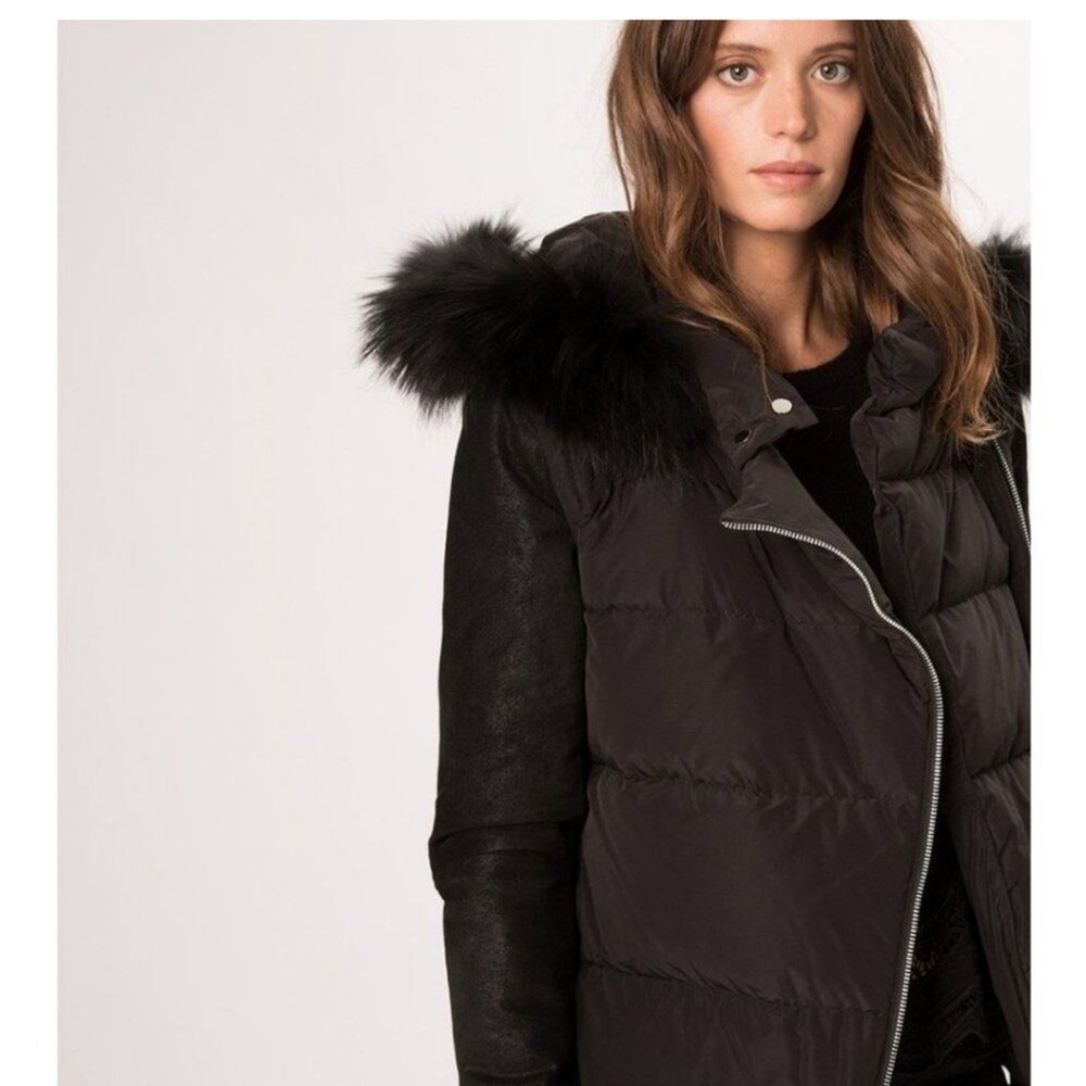 Maje Glace puffer black faux fur jacket